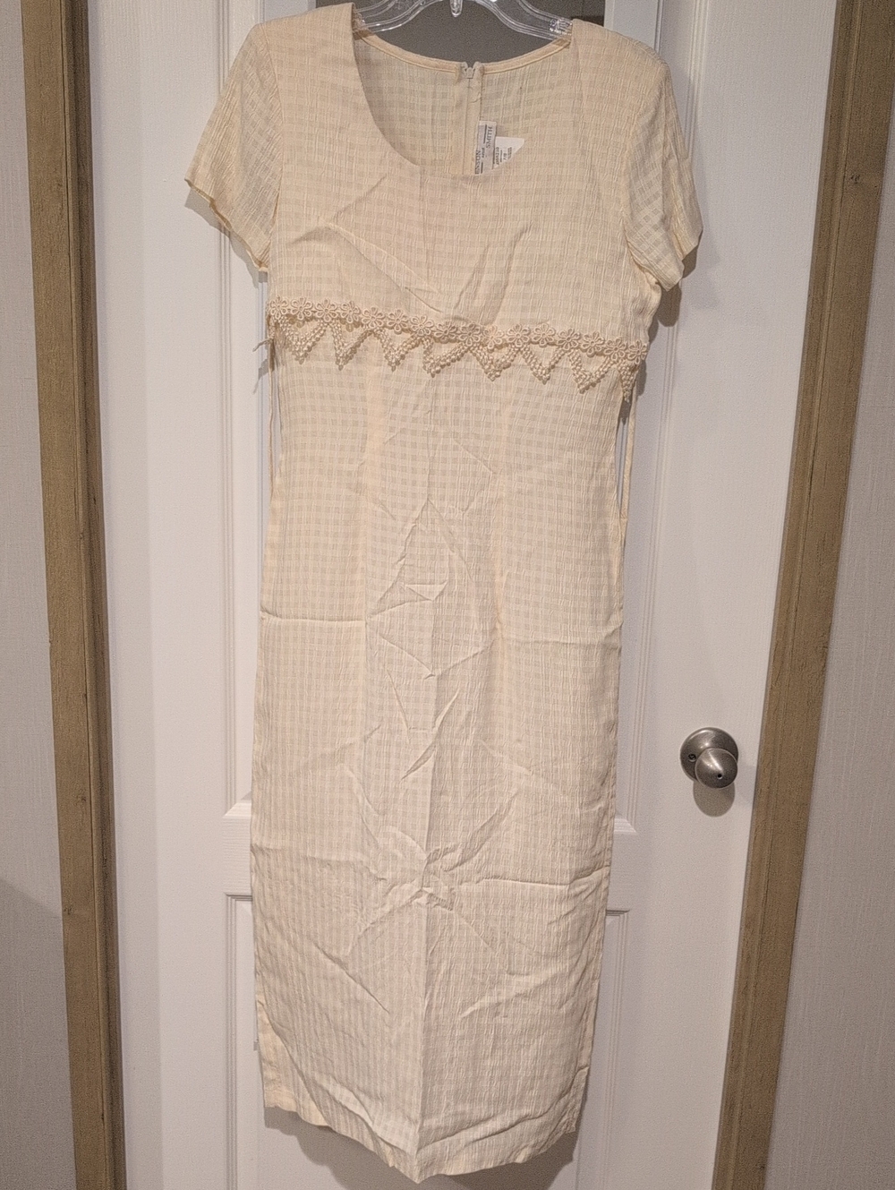 Cream Midi Dress with Lace Trim